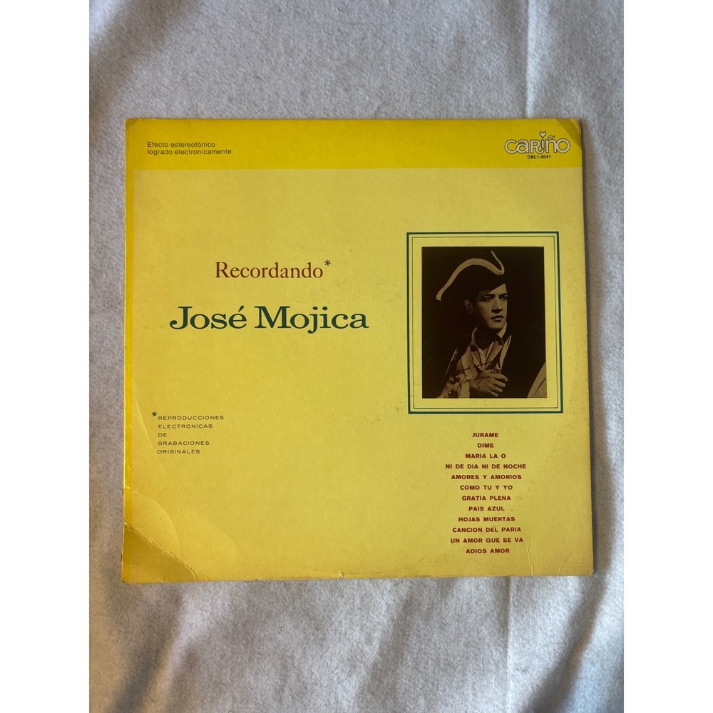 Cariño Recordando Jose Mojica Vinyl LP 12" Yellow Good Bolero Latin DBL1-5041